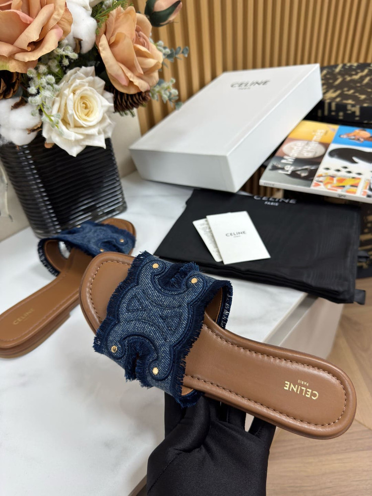 셀린느 마리나 프린지 뮬 데님 여성 샌들 블루--6