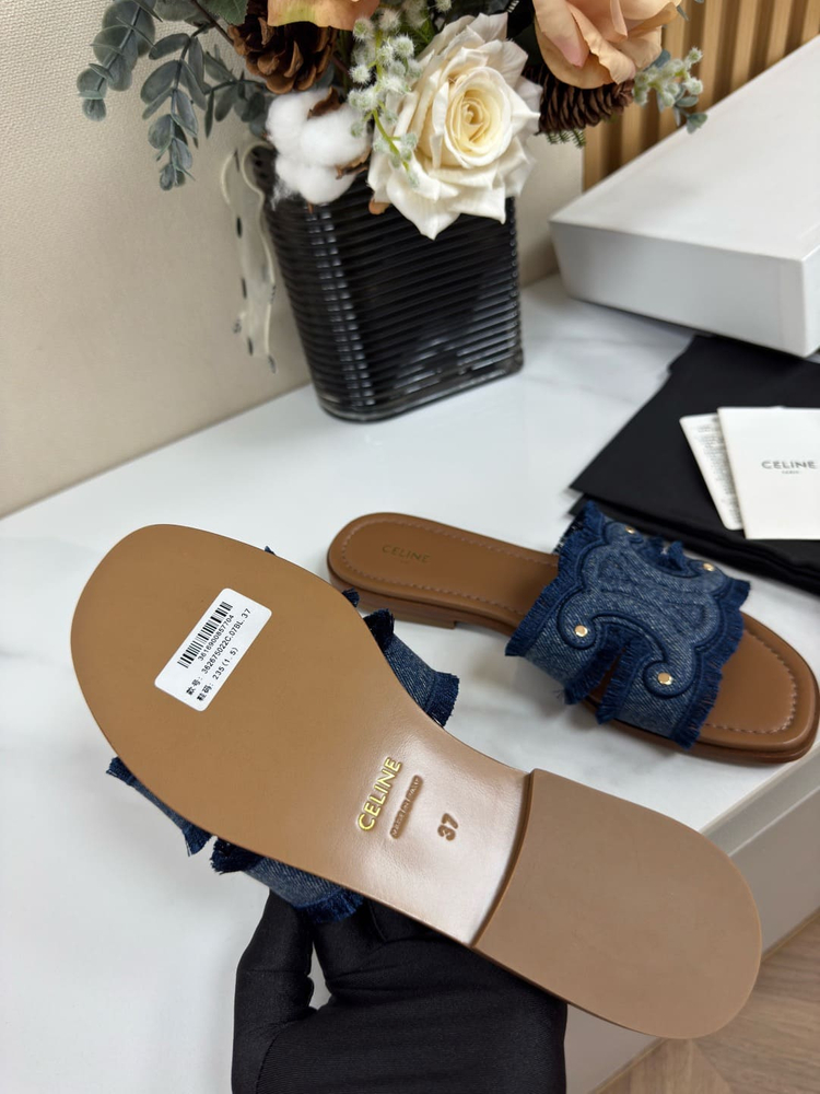 셀린느 마리나 프린지 뮬 데님 여성 샌들 블루--8