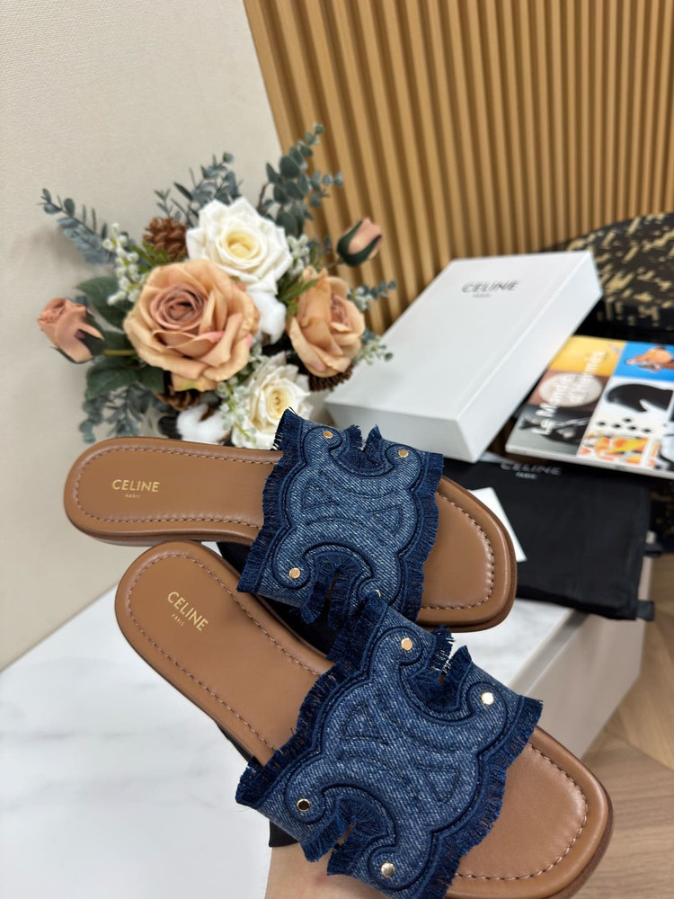 셀린느 마리나 프린지 뮬 데님 여성 샌들 블루--9