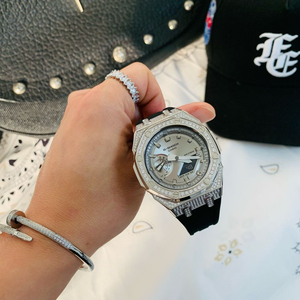 ICED OUT 지샥 GA-2100 지얄오크 실버 보석 블랙 스트랩 시계 이미지