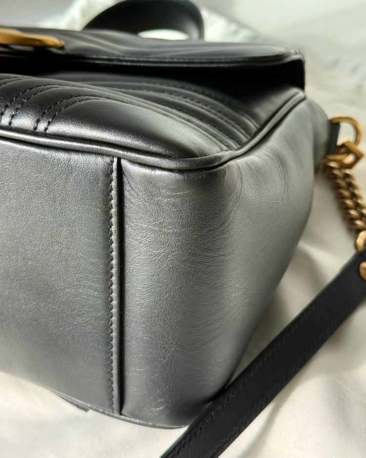 구찌 GG 마몽 마틀라세 탑 핸들백 스몰--4