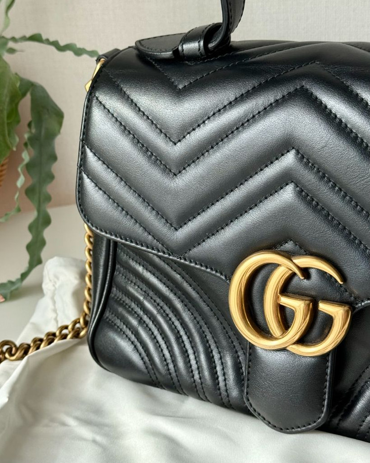 구찌 GG 마몽 마틀라세 탑 핸들백 스몰--8