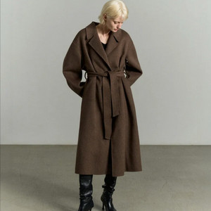 리이 re rhee 카멜 실크 블렌드 벨티드 롱코트