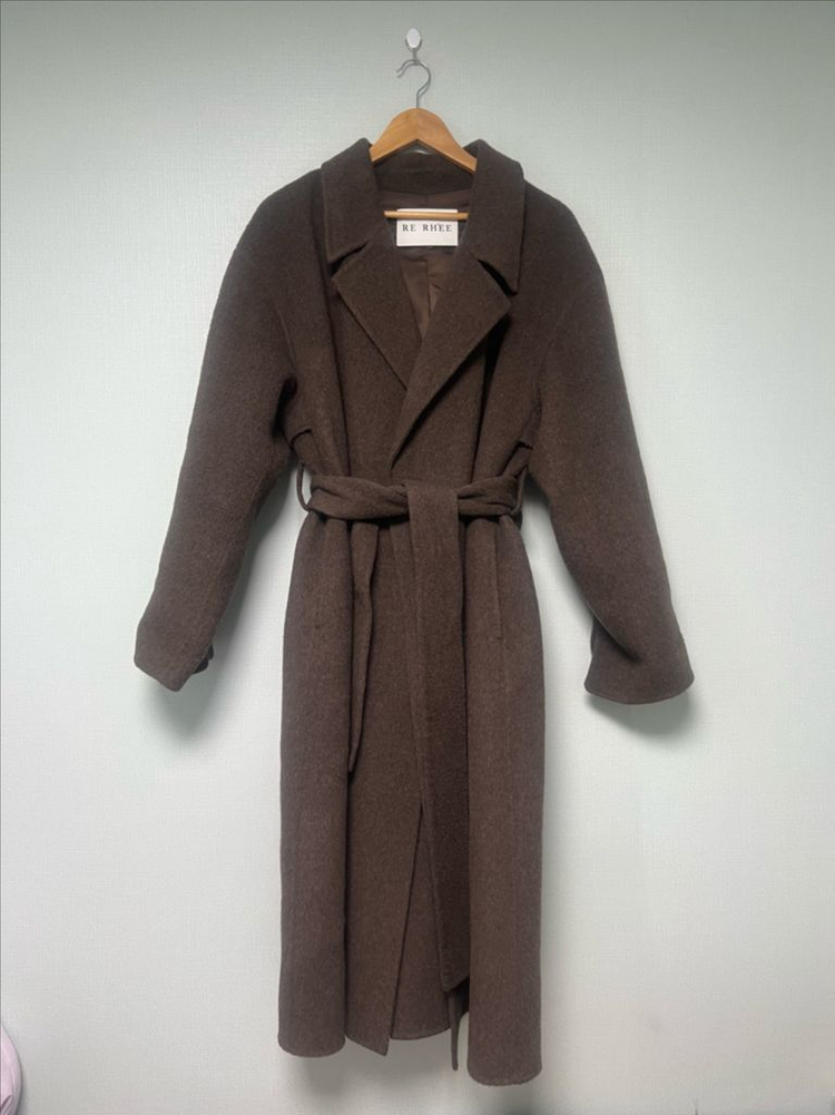 리이 re rhee 카멜 실크 블렌드 벨티드 롱코트--5