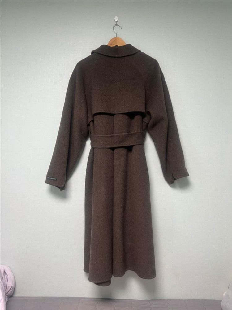 리이 re rhee 카멜 실크 블렌드 벨티드 롱코트--6