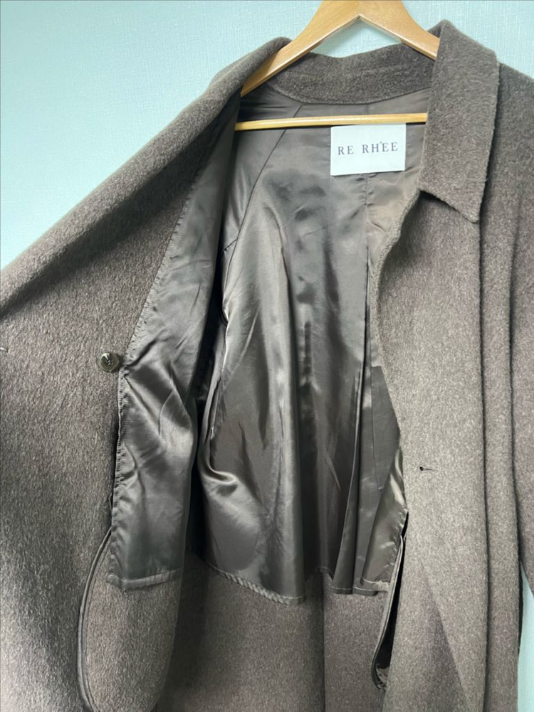 리이 re rhee 카멜 실크 블렌드 벨티드 롱코트--7