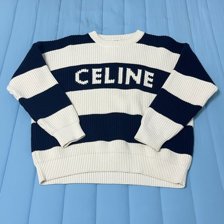 셀린느 스트라이프 리브드 울 로고니트--0