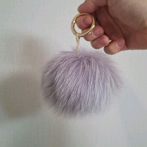 새제품 / 연보라색 리얼 폭스퍼 키링 / 폼폼 키링 / 폭스털볼 가방 장식고리 / 이미지
