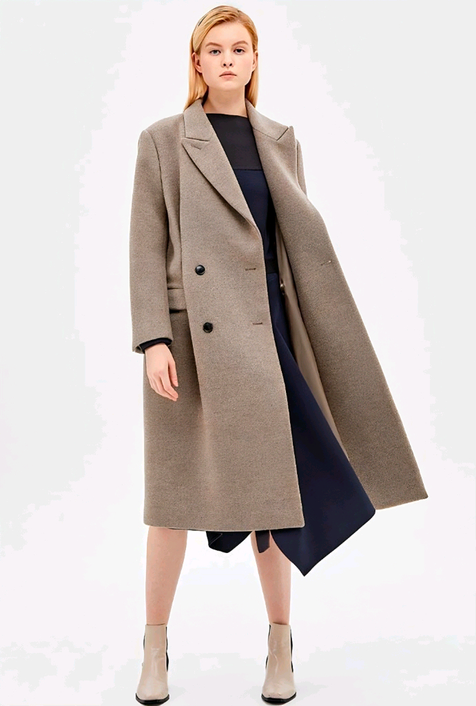 한섬 시스템 파리 캐시미어 핀턱 코트 55사이즈--3