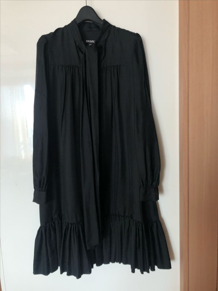 DKNY 실크100% 견 보우 타이 리본 원피스 결혼식 하객룩 올드머니룩--1