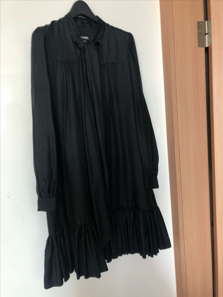 DKNY 실크100% 견 보우 타이 리본 원피스 결혼식 하객룩 올드머니룩--2