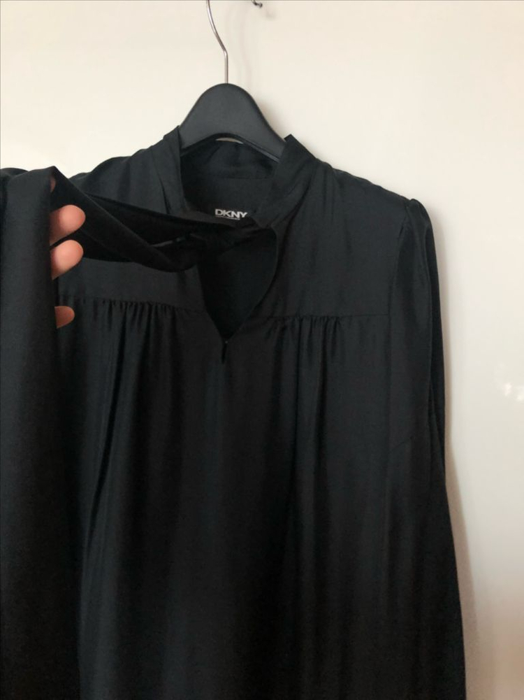 DKNY 실크100% 견 보우 타이 리본 원피스 결혼식 하객룩 올드머니룩--3