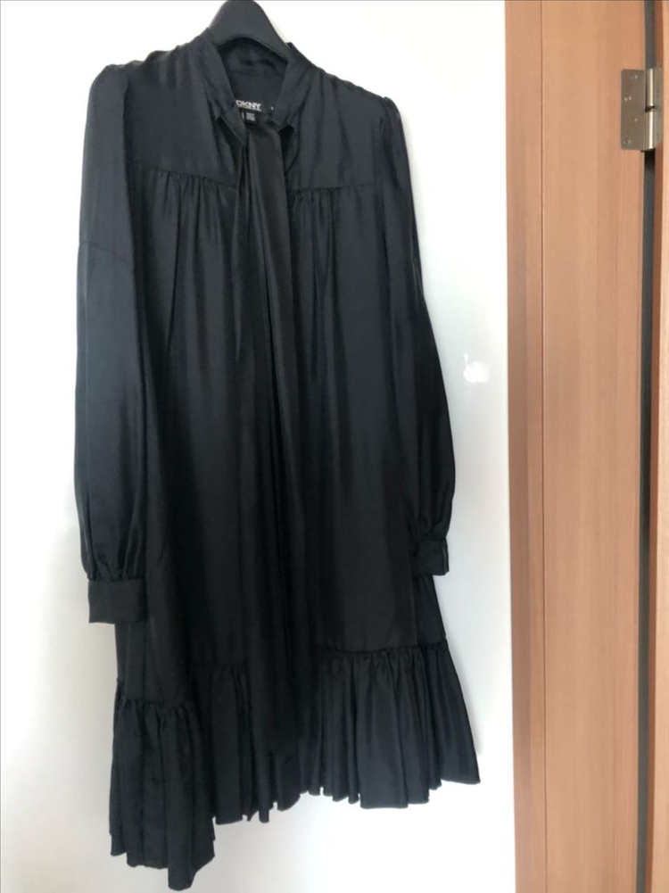 DKNY 실크100% 견 보우 타이 리본 원피스 결혼식 하객룩 올드머니룩--7