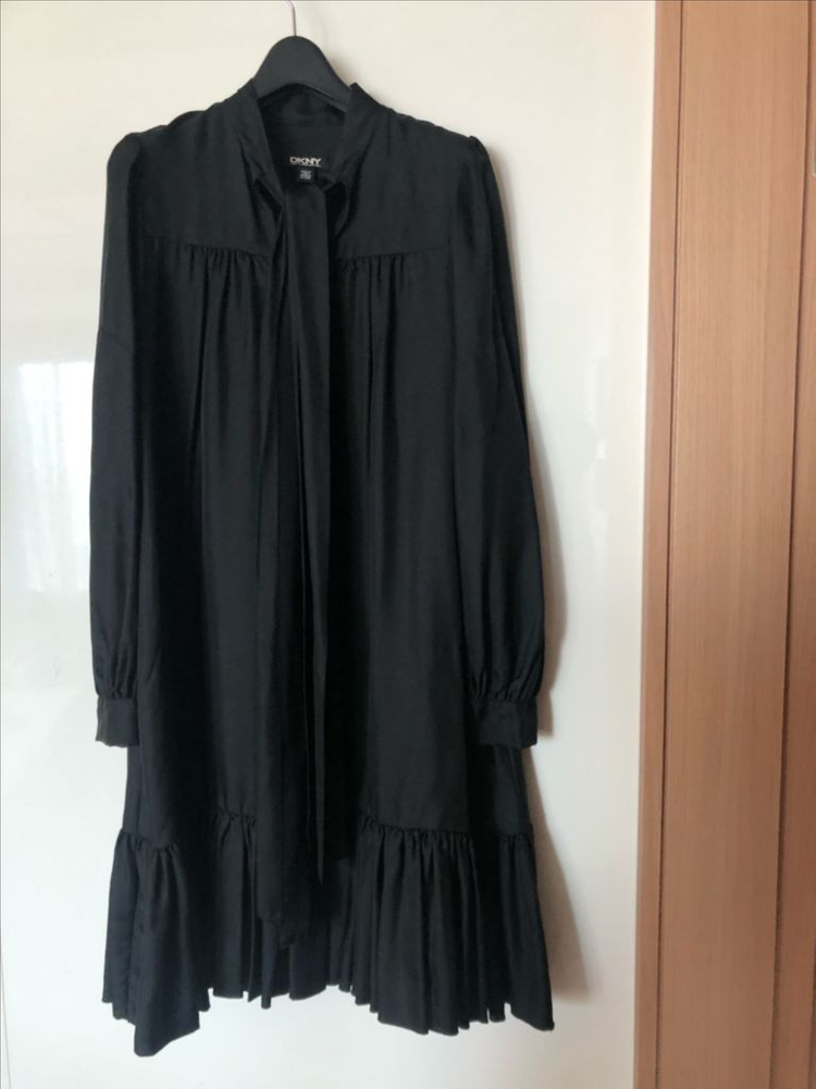 DKNY 실크100% 견 보우 타이 리본 원피스 결혼식 하객룩 올드머니룩--8