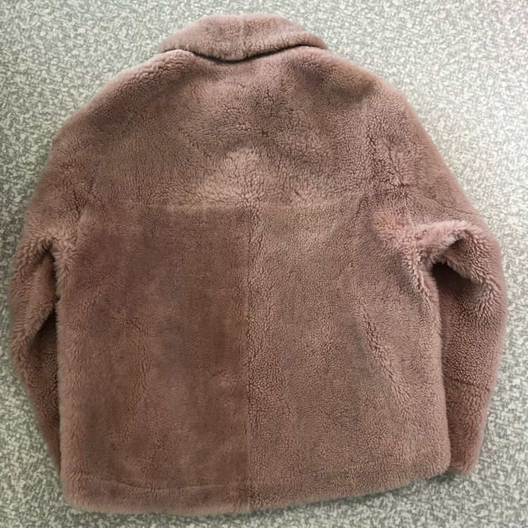 듀엘 21년 리얼 램스퍼 양털 양가죽 천연모피 무스탕 핑크 코트 양모자켓--5