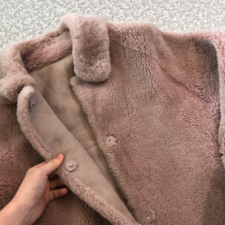 듀엘 21년 리얼 램스퍼 양털 양가죽 천연모피 무스탕 핑크 코트 양모자켓--6