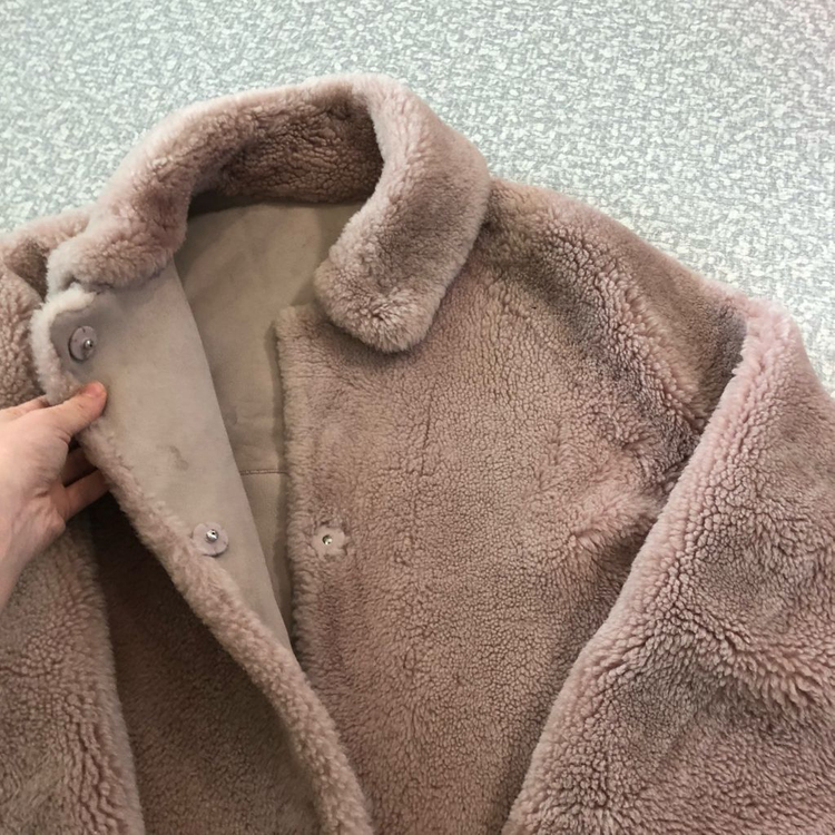 듀엘 21년 리얼 램스퍼 양털 양가죽 천연모피 무스탕 핑크 코트 양모자켓--9