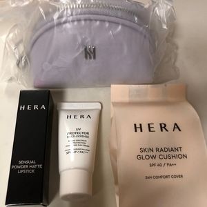 (새상품) 헤라 센슈얼 파우더 매트 립스틱 팜파스+헤라스킨 글로우쿠션+헤라 멜티디펜스+헤라 키링 파우치