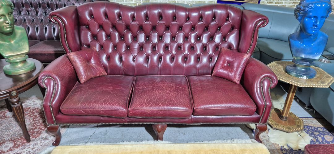 수입 체스터필드 이태리 전체 천연가죽 3+1인 소파+오토만--3