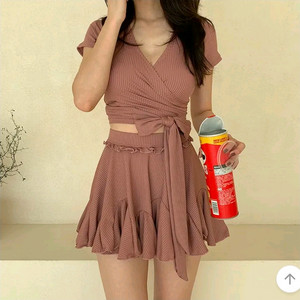 랩 스타일 프릴 투피스 세트 수영복(L)