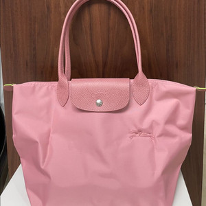 롱샴 르 플리아쥬 그린 토트백 M 페탈 핑크 롱핸들 이미지