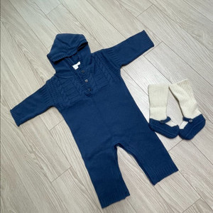 네고XX. 버버리칠드런/버버리베이비 백일,돌 캐시미어 100% 바디수트+양말 세트- 9M