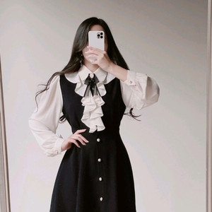 미랑미랑 프릴 타이 러플 브로치 원피스 S 에이블리 하객룩 블라우스