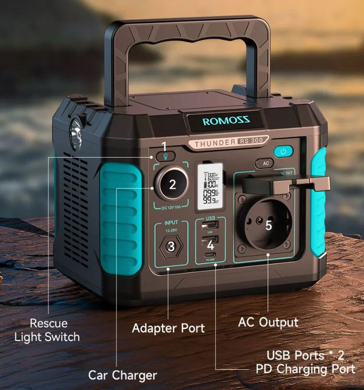 캠핑용 파워뱅크 Romoss배터리 RS300 BMS 220v 인버터내장 올인원 이미지