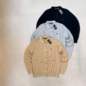 폴로 케이블 니트 코튼 가디건