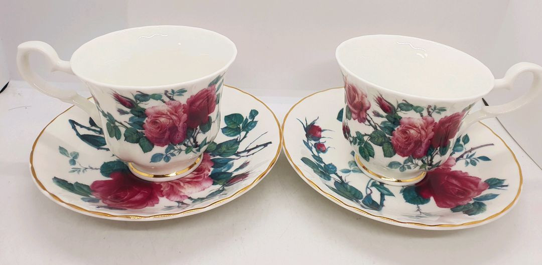빈티지 영국로이 커크햄 잉글리쉬 로즈 찻잔2조값--1