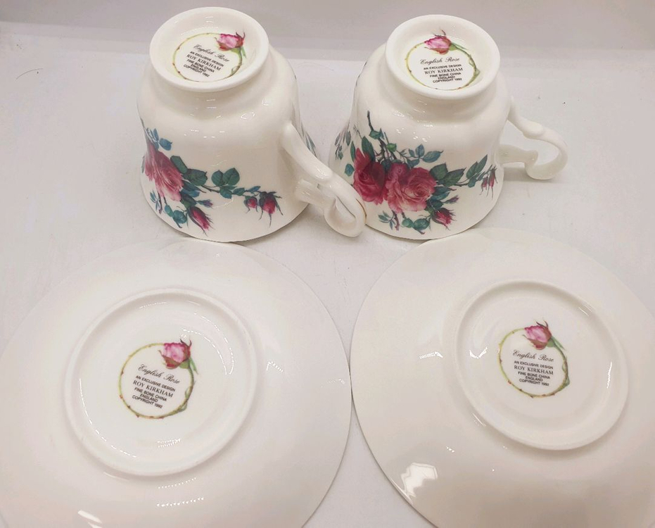 빈티지 영국로이 커크햄 잉글리쉬 로즈 찻잔2조값--4