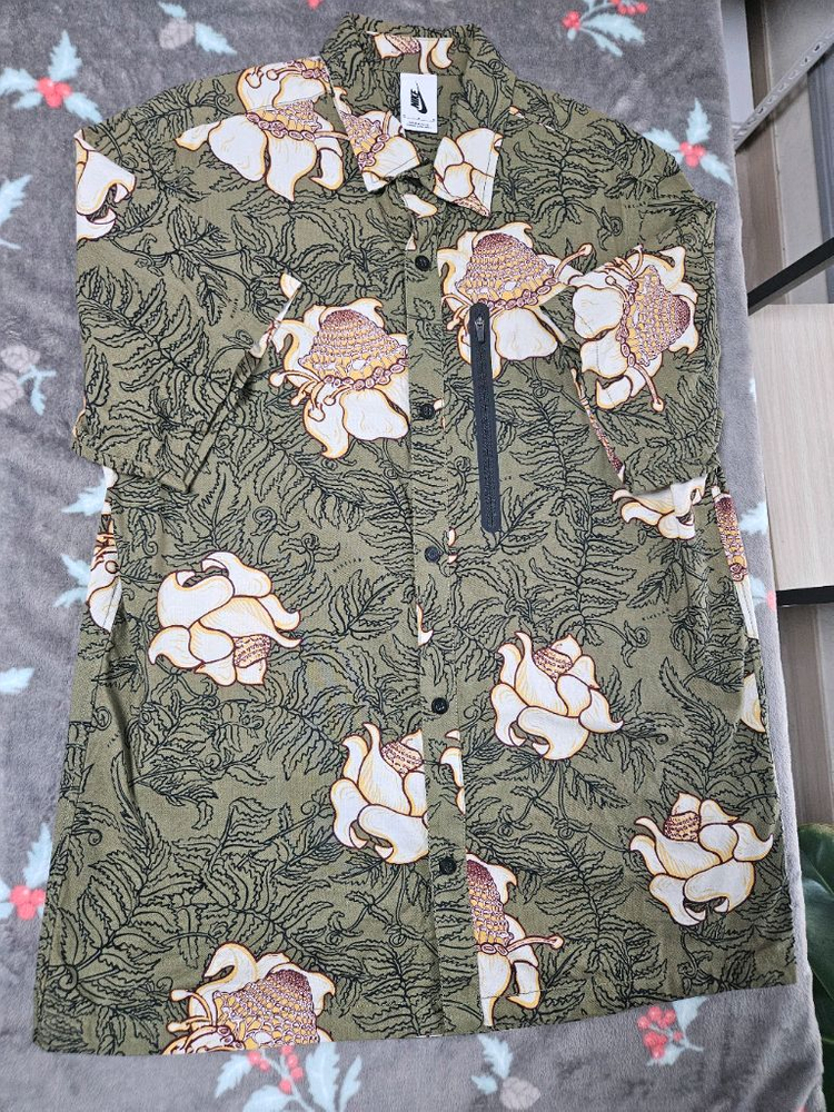 [해외M]나이키랩 플로랄 쇼트 슬리브셔츠 카키 이미지