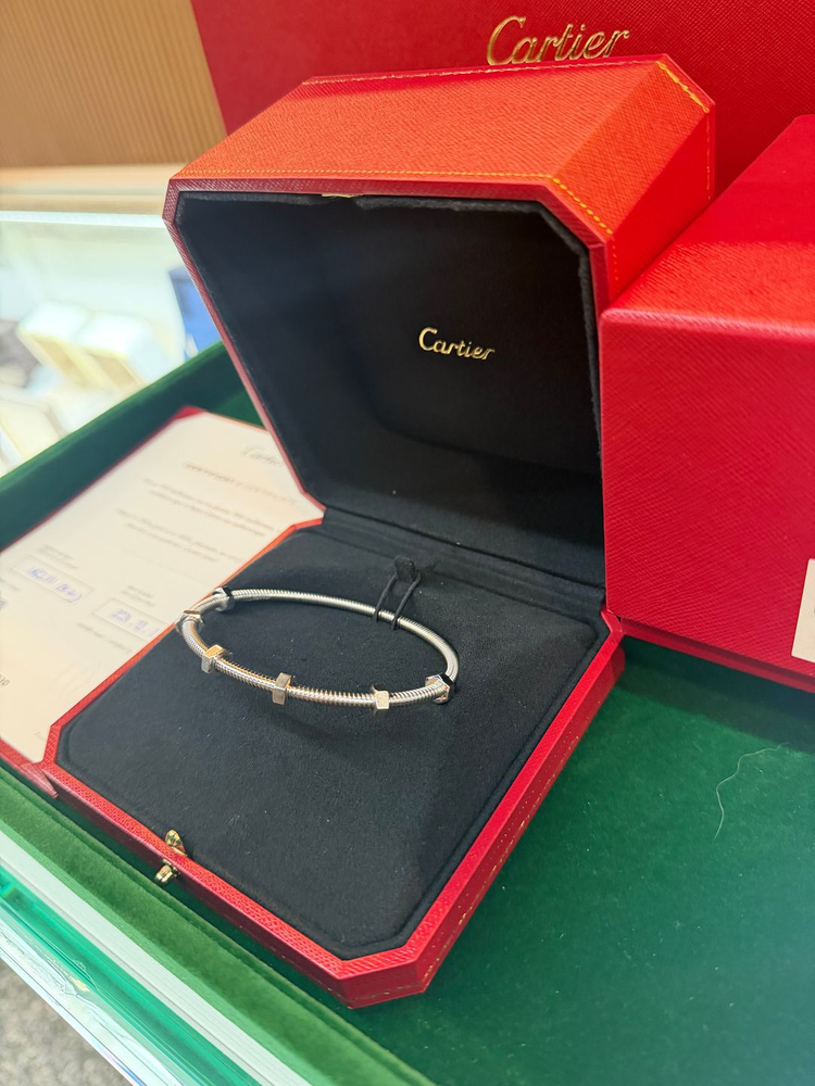 정품 까르띠에 에크루드 팔찌 화이트골드 20호--2