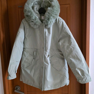 (새상품) 안쪽 털 민트색 후드퍼 롱패딩(55추천)