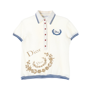 크리스챤 디올 아이보리 블루 로고 여성 반팔 카라티 폴로 티셔츠 이미지