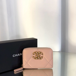 샤넬 AP0949 19 지퍼 코인 지갑 램스킨 핑크 금장