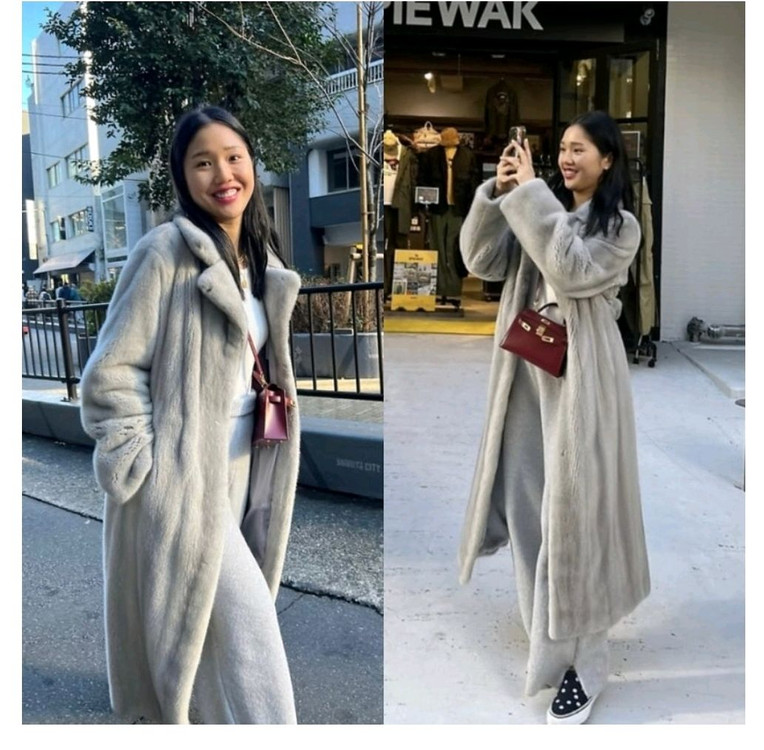 라벤더 컬러 코펜 퍼플 휘메일 풀스킨 밍크 롱코트--9