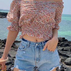플라워 오프숄더 블라우스