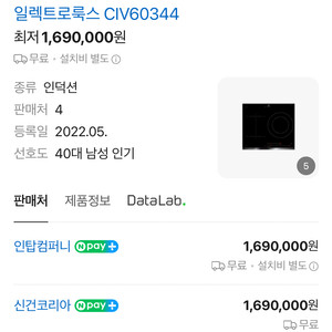 [미사용/새상품] 일렉트로룩스 3구 인덕션 CIV60344 판매 ( 정가 170만원 )