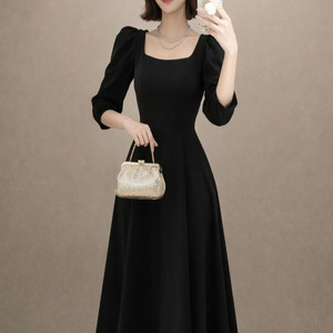 u넥 퍼프소매 A라인 롱원피스 모임룩 하객룩ㅡ무배