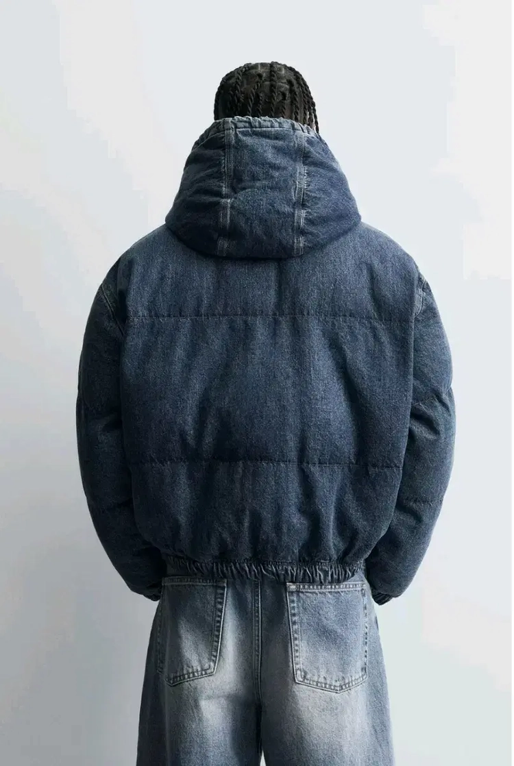 L) 자라 퀄티드 데님 자켓 크롭핏 중청 워싱 패딩점퍼 0774 365 이미지