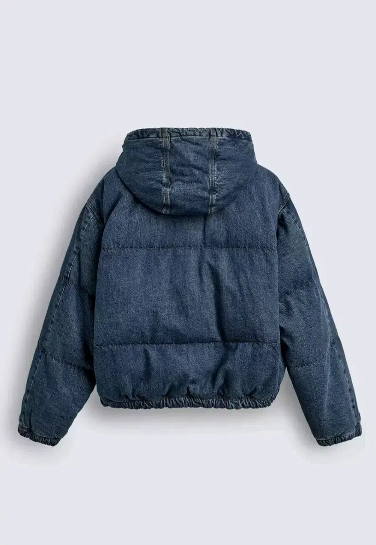 L) 자라 퀄티드 데님 자켓 크롭핏 중청 워싱 패딩점퍼 0774 365 이미지