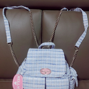 새상품/켈리즈 트위드 크로플백팩 블루체크 숄더 크로스 겸용 트위드 백팩