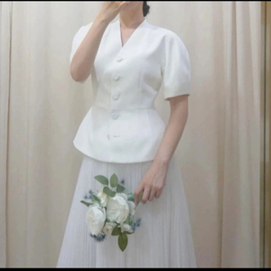 트위드 코튼 웨딩 자켓 L(77) - 화이트/블랙