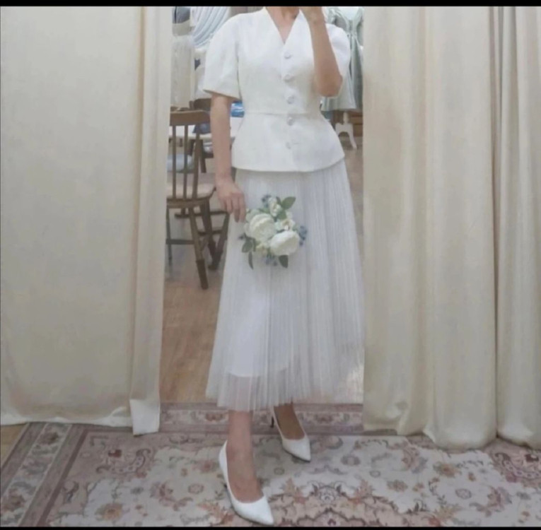 트위드 코튼 웨딩 자켓 L(77) - 화이트/블랙--1