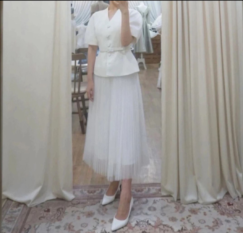 트위드 코튼 웨딩 자켓 L(77) - 화이트/블랙--3