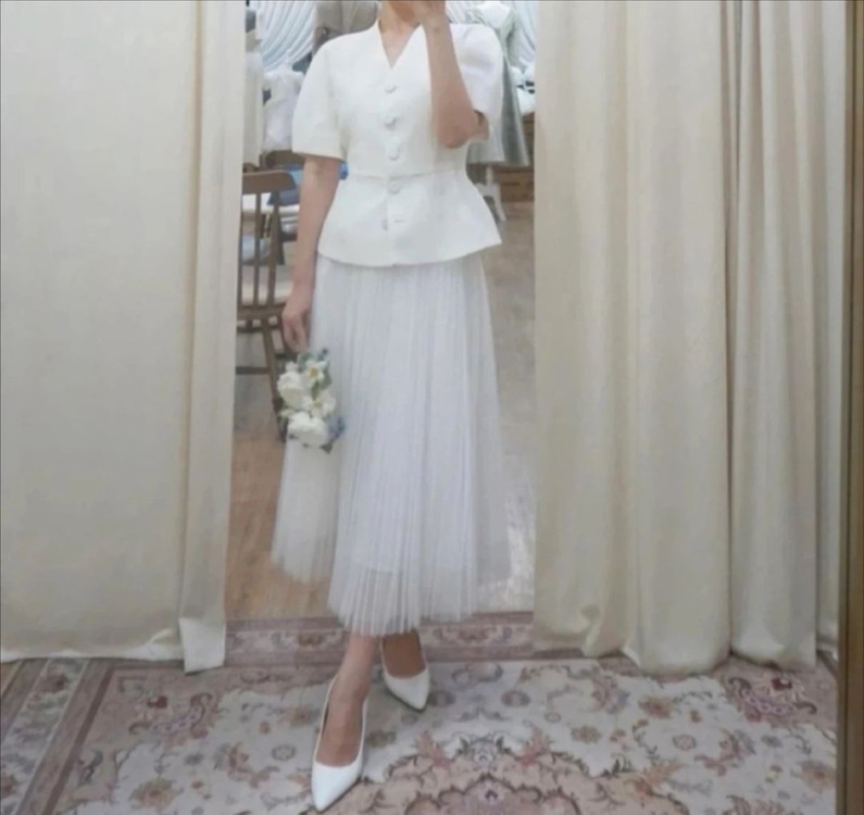 트위드 코튼 웨딩 자켓 L(77) - 화이트/블랙--4