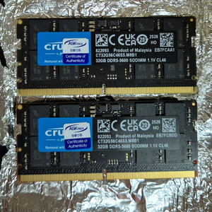 RAM 노트북용 Cruical DDR5 5600MHz 32GB x 2 팝니다.