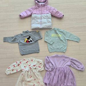 뉴발란스키즈덕다운패딩120+니트120두벌+덤원피스2벌