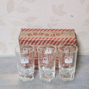 해태 써니텐 포도 애플 빈티지 유리컵 3개 세트입니다
